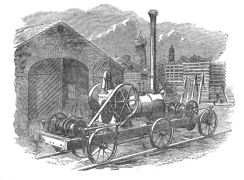 蒸汽打桩机- 19世纪雕刻